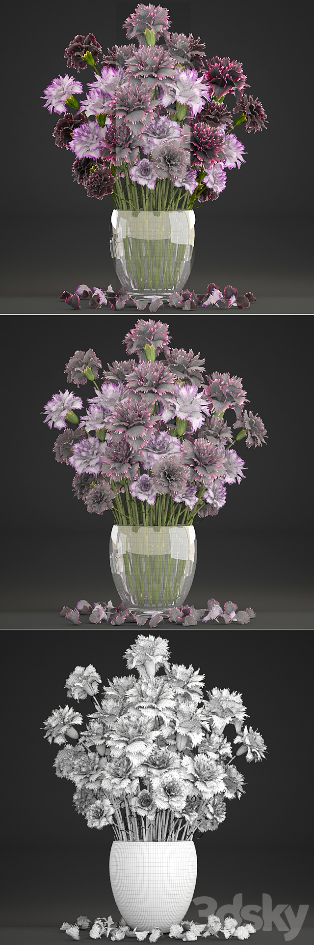 Bouquet of flowers 11. Carnation vase decor spring flowers 3DS Max Model - thumbnail 3