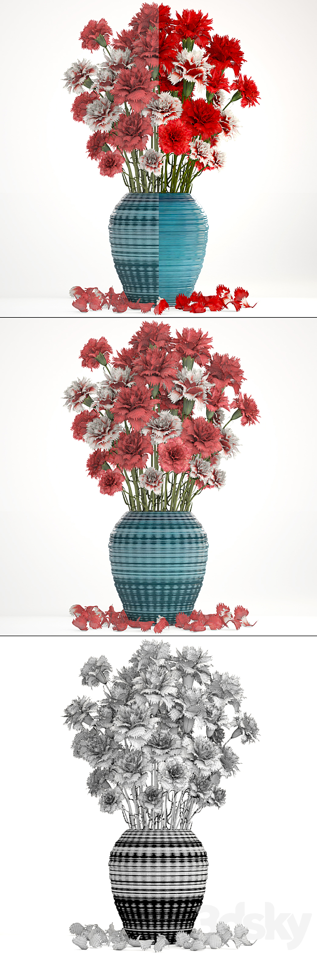 Bouquet of flowers 13. Carnation vase red flowers decor 3DS Max Model - thumbnail 3