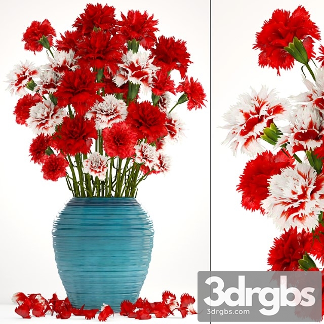 Bouquet of flowers 13. carnation, vase, red flowers, decor - thumbnail 1