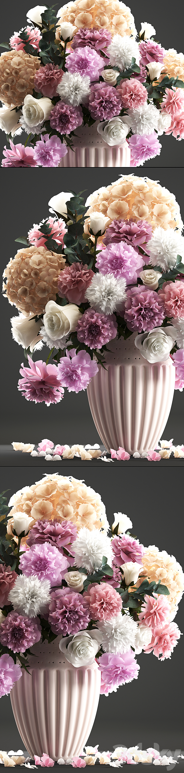 Bouquet of flowers 61. White hydrangea peonies rose eucalyptus carnation table decor 3DS Max Model - thumbnail 2