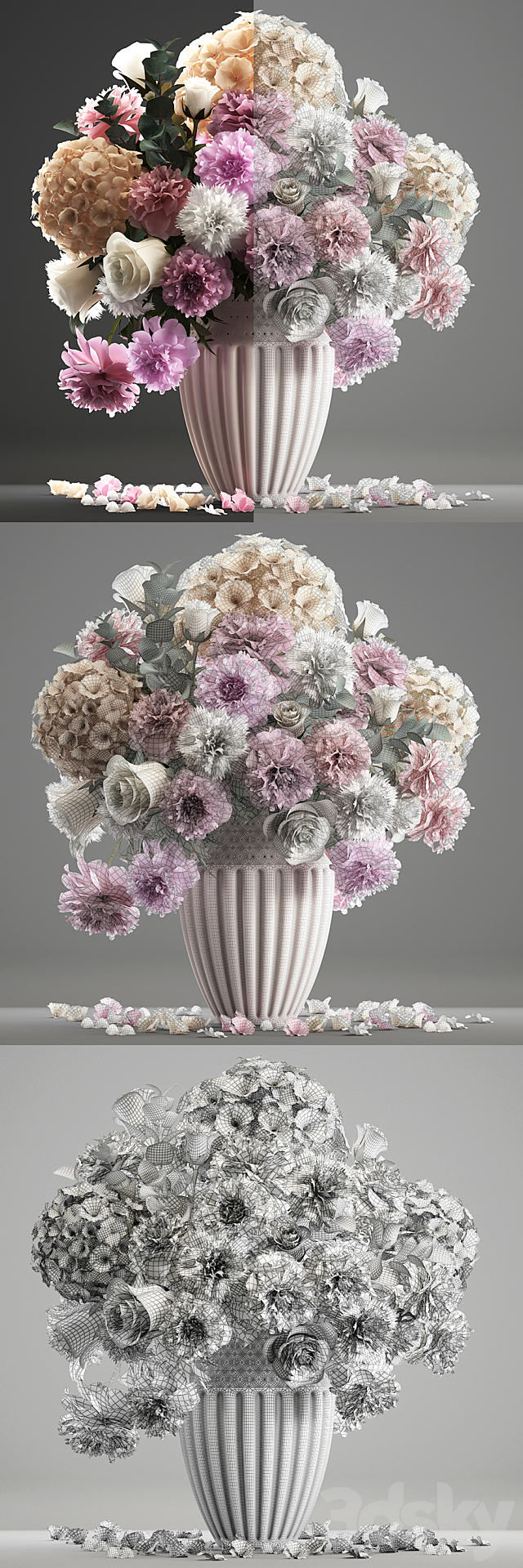 Bouquet of flowers 61. White hydrangea peonies rose eucalyptus carnation table decor 3DS Max Model - thumbnail 3