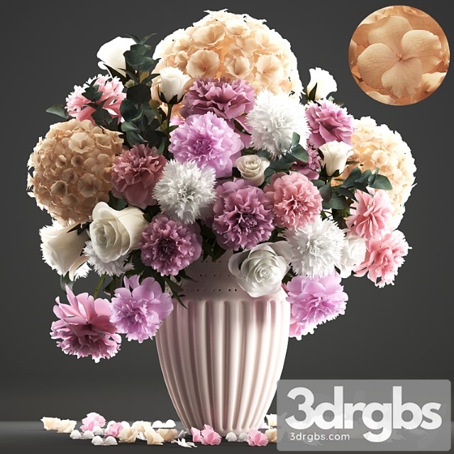 Bouquet of flowers 61. white hydrangea, peonies, rose, eucalyptus, carnation, table decor - thumbnail 1