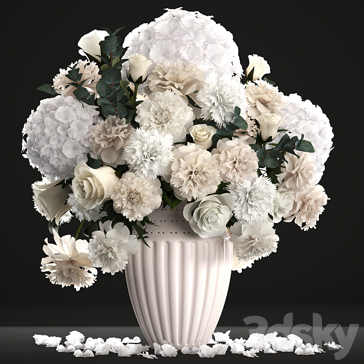 Bouquet of flowers 62. White hydrangea vase peonies eucalyptus carnation luxury decor table decoration 3DS Max - thumbnail 1