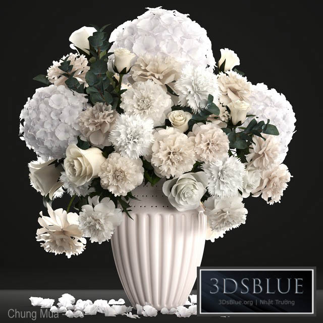 Bouquet of flowers 62. White hydrangea vase peonies eucalyptus carnation luxury decor table decoration 3DS Max - thumbnail 3