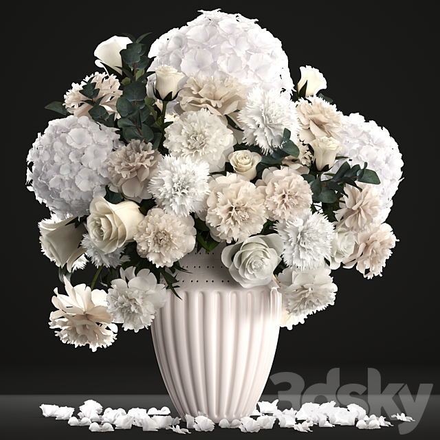 Bouquet of flowers 62. White hydrangea. vase. peonies. eucalyptus. carnation. luxury decor. table decoration 3DSMax File - thumbnail 1