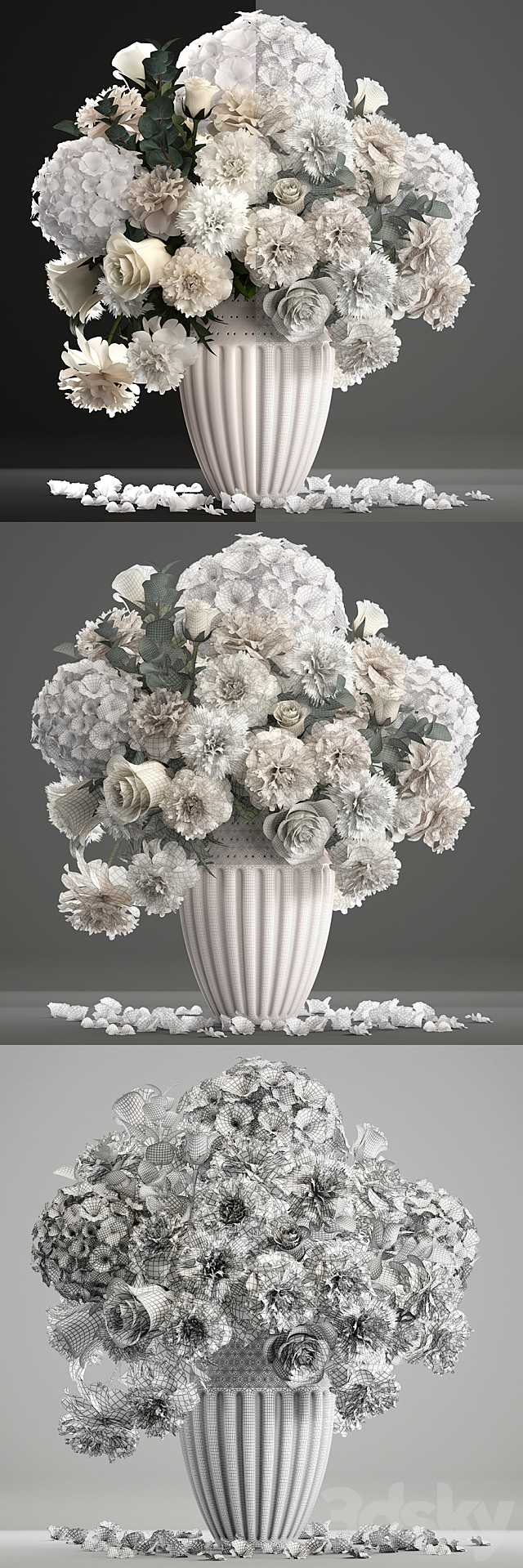 Bouquet of flowers 62. White hydrangea. vase. peonies. eucalyptus. carnation. luxury decor. table decoration 3DSMax File - thumbnail 3