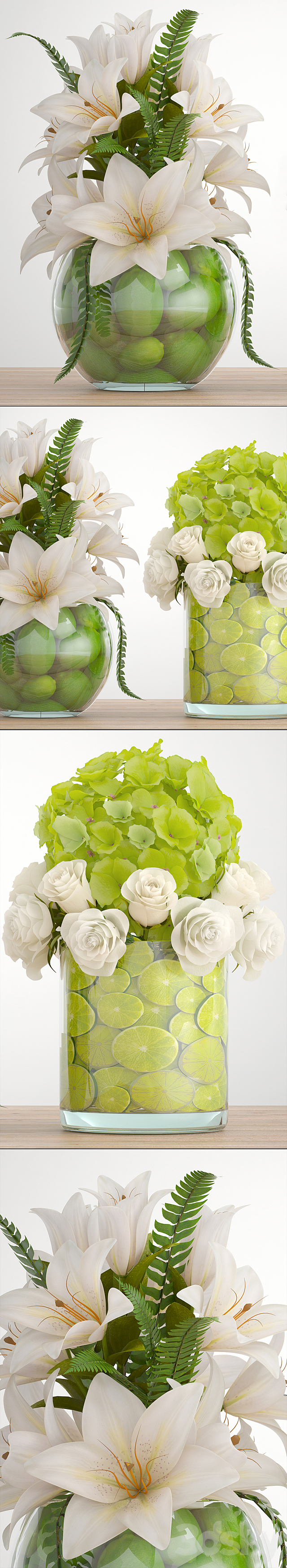 Bouquet of flowers 66. White flowers lilies hydrangea vase with lemon 3DS Max Model - thumbnail 2