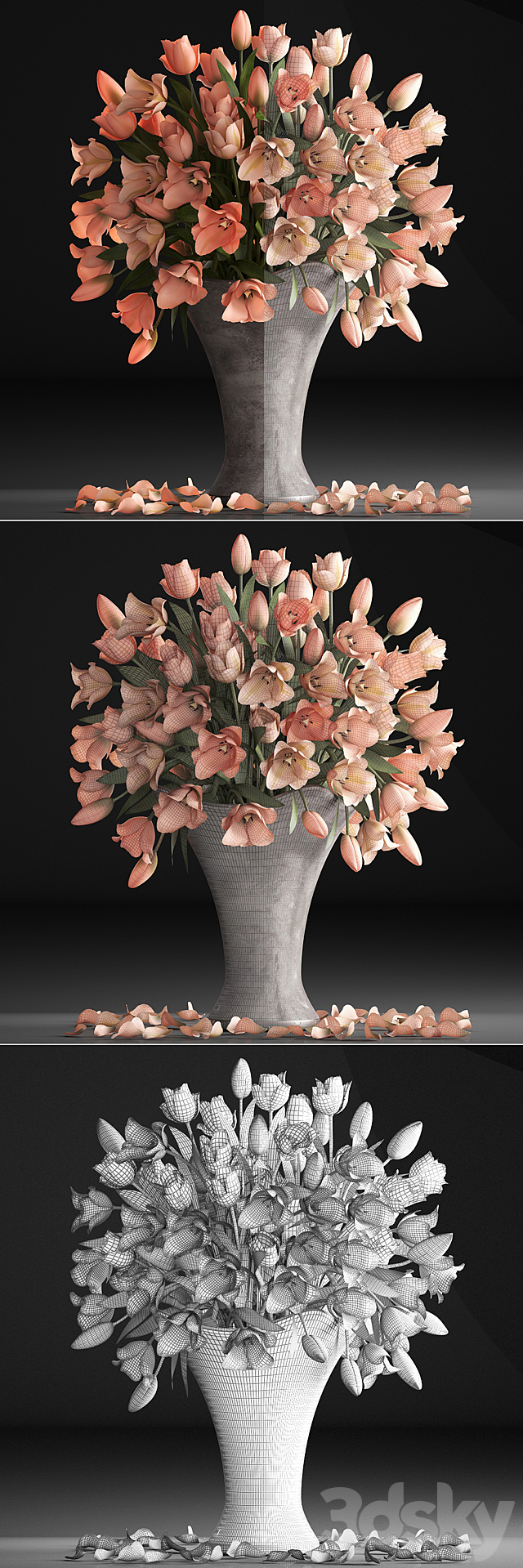 Bouquet of flowers 79. Tulips. vase. decor. petals. table decoration. bouquet 3DSMax File - thumbnail 3