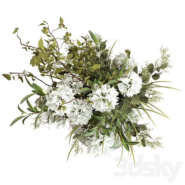 Bouquet of flowers branches eucalyptus and olive 3ds Max - thumbnail 3