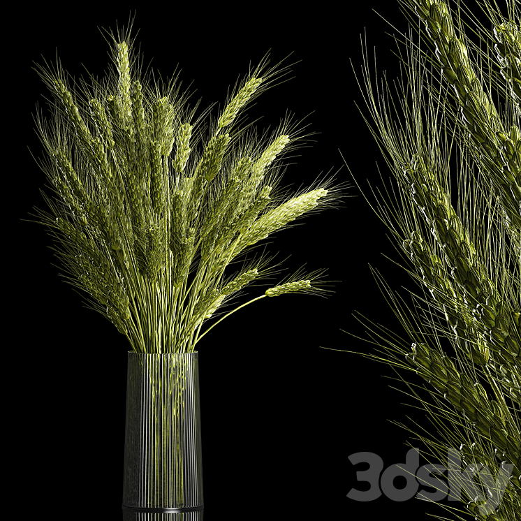 Bouquet of green flowers in a glass vase for decoration of wheat branches spikelet. 265. 3DS Max Model - thumbnail 1