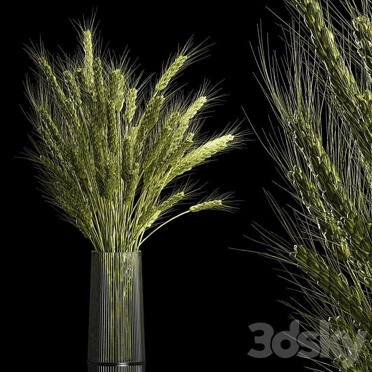 Bouquet of green flowers in a glass vase for decoration of wheat branches spikelet. 265. 3DS Max - thumbnail 1