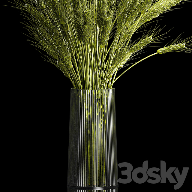 Bouquet of green flowers in a glass vase for decoration of wheat branches. spikelet. 265. 3DSMax File - thumbnail 3