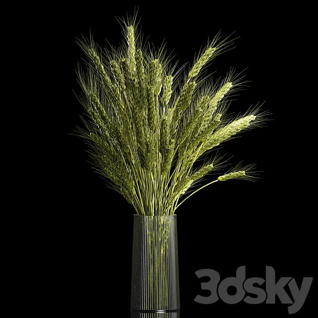 Bouquet of green flowers in a glass vase for decoration of wheat branches. spikelet. 265. 3DSMax File - thumbnail 6