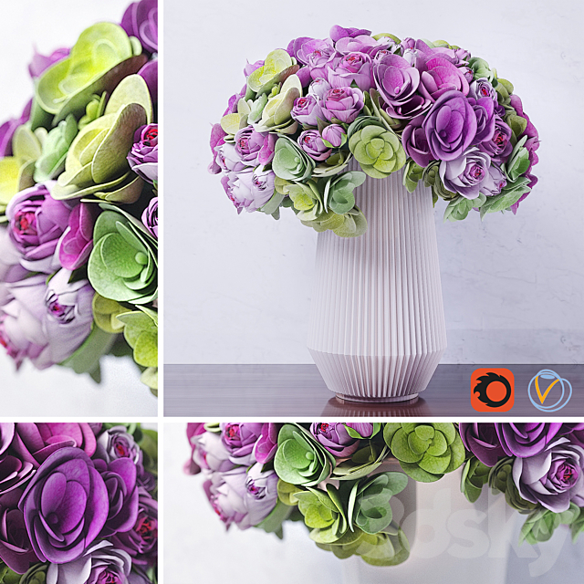 bouquet of hydrangea flowers and roses 3DS Max Model - thumbnail 2