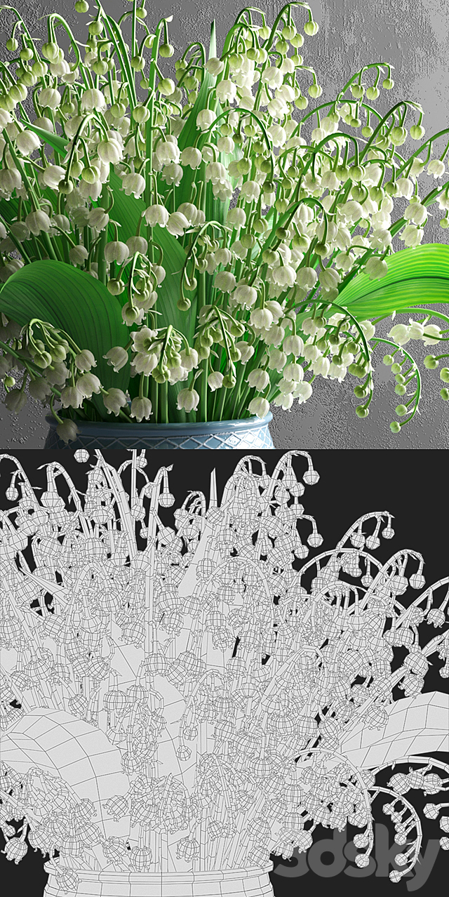 Bouquet of lilies of the valley in a vase 3DSMax File - thumbnail 3