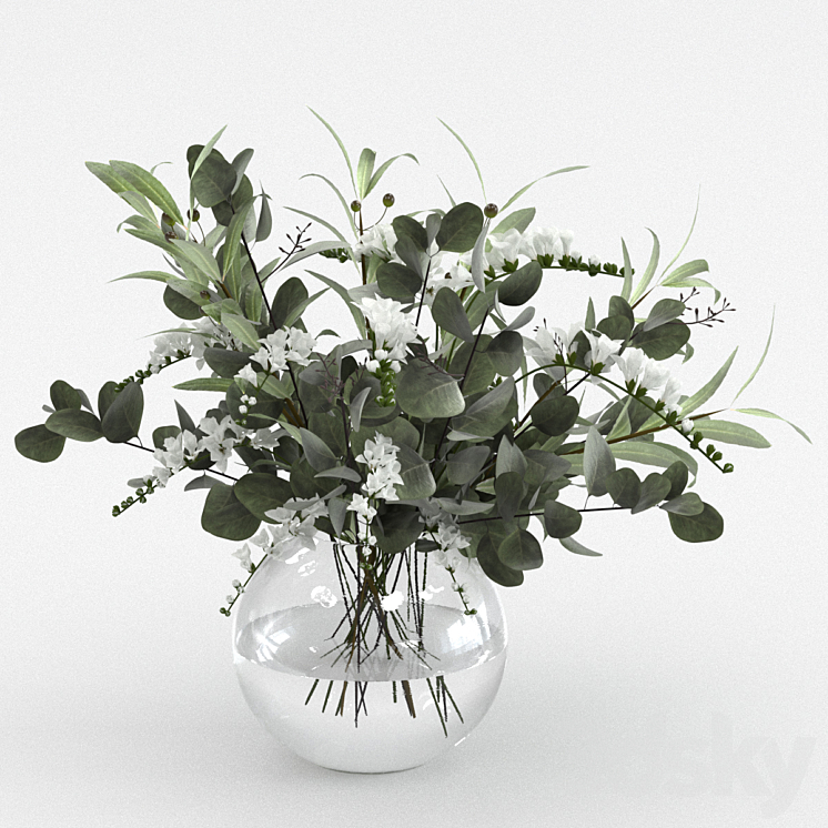 Bouquet of olive and eucalyptus branches 3DS Max Model - thumbnail 1