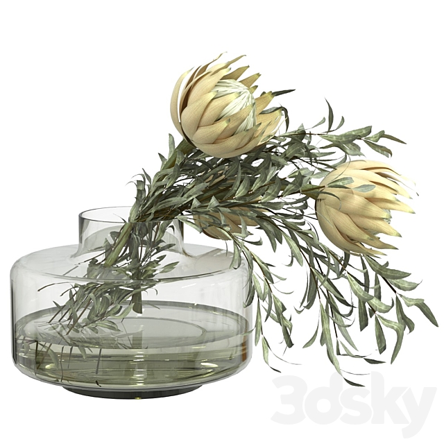 Bouquet of olive and protea branches 3ds Max - thumbnail 1