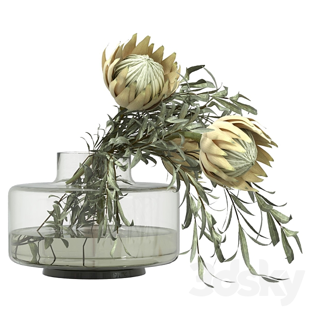 Bouquet of olive and protea branches 3ds Max - thumbnail 2