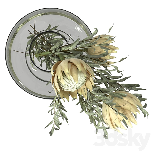 Bouquet of olive and protea branches 3ds Max - thumbnail 3