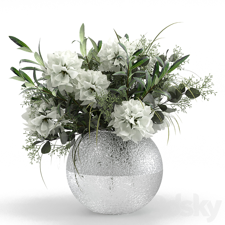 Bouquet of olive branches with flowers. 3DS Max Model - thumbnail 1