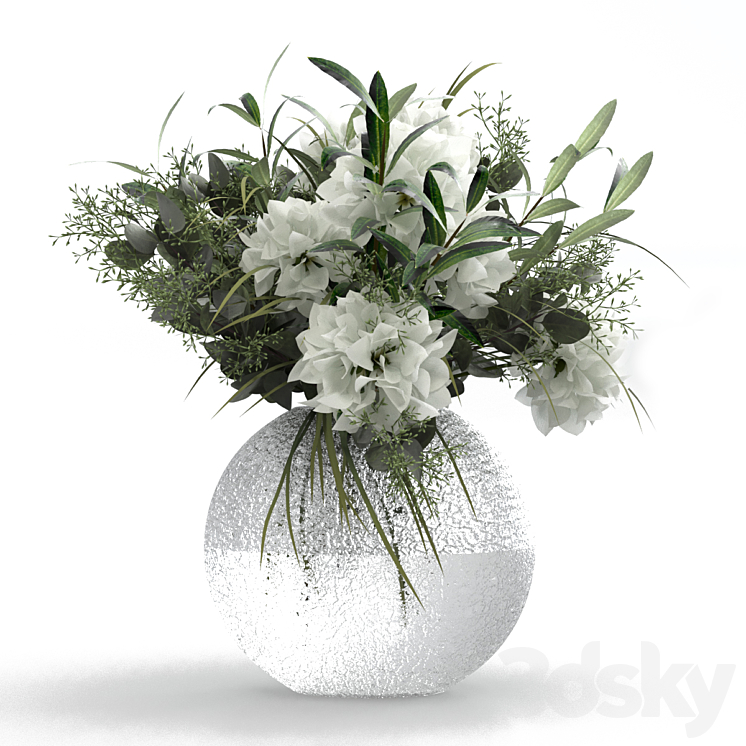 Bouquet of olive branches with flowers. 3DS Max Model - thumbnail 2