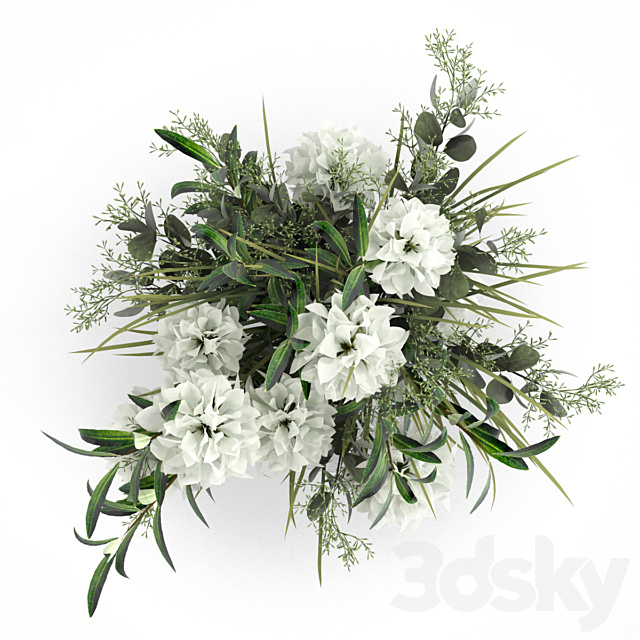 Bouquet of olive branches with flowers. 3DSMax File - thumbnail 3