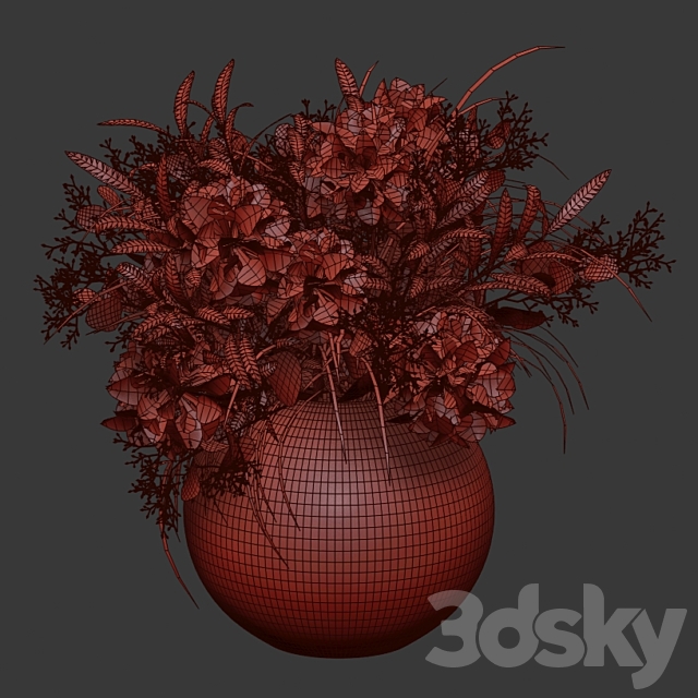 Bouquet of olive branches with flowers. 3DSMax File - thumbnail 5