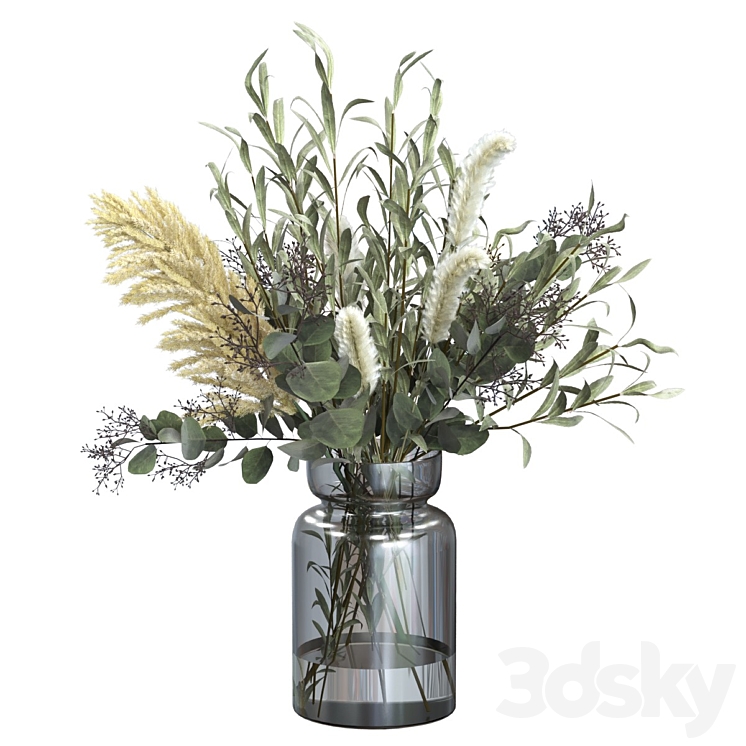 Bouquet of olive with pennisetum and pampas grass 3DS Max Model - thumbnail 3