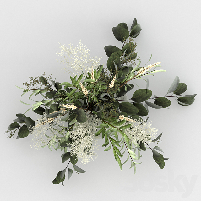 Bouquet of olives with eucalyptus and grass. 3ds Max - thumbnail 3