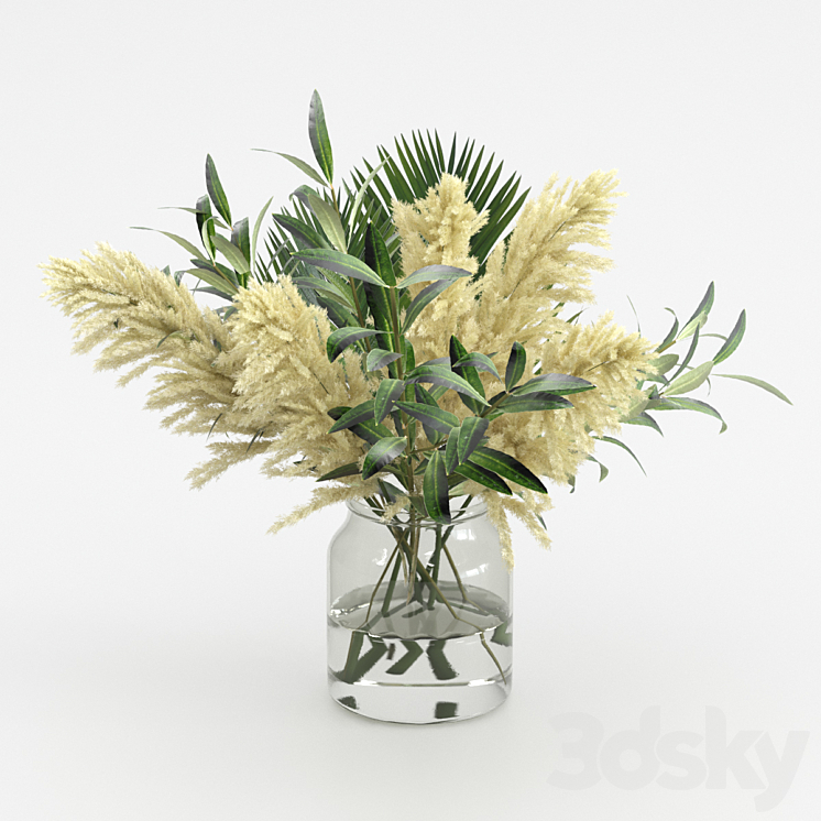 Bouquet of pampas olives and palm leaves 3DS Max - thumbnail 1