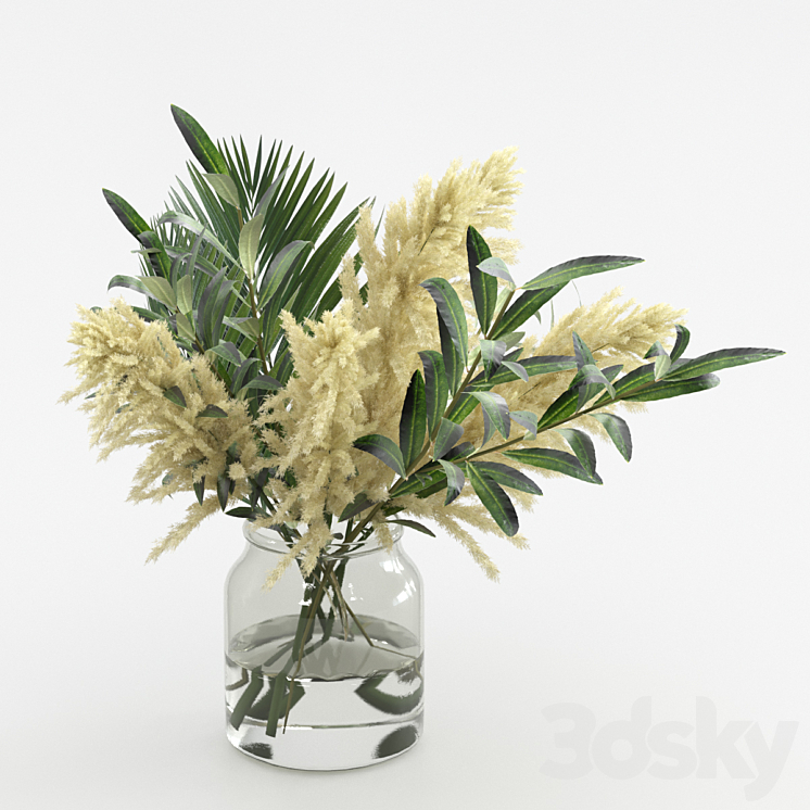 Bouquet of pampas olives and palm leaves 3DS Max - thumbnail 2