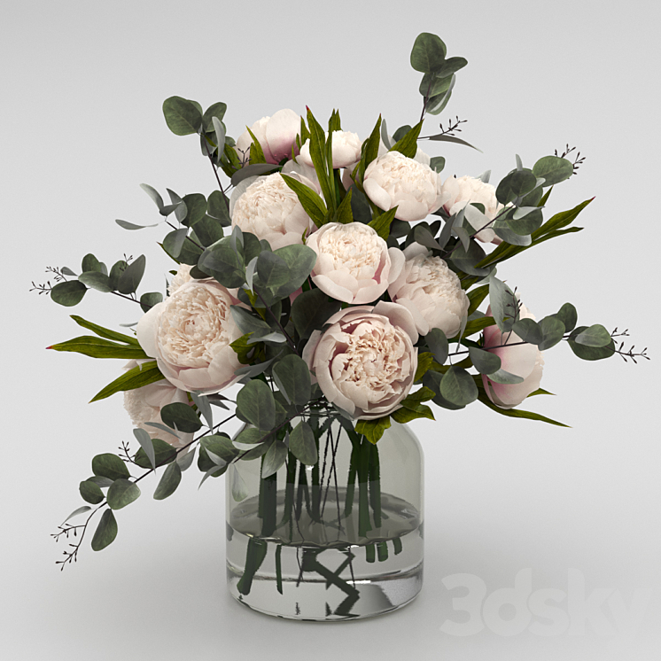 Bouquet of peonies with eucalyptus 3DS Max - thumbnail 1