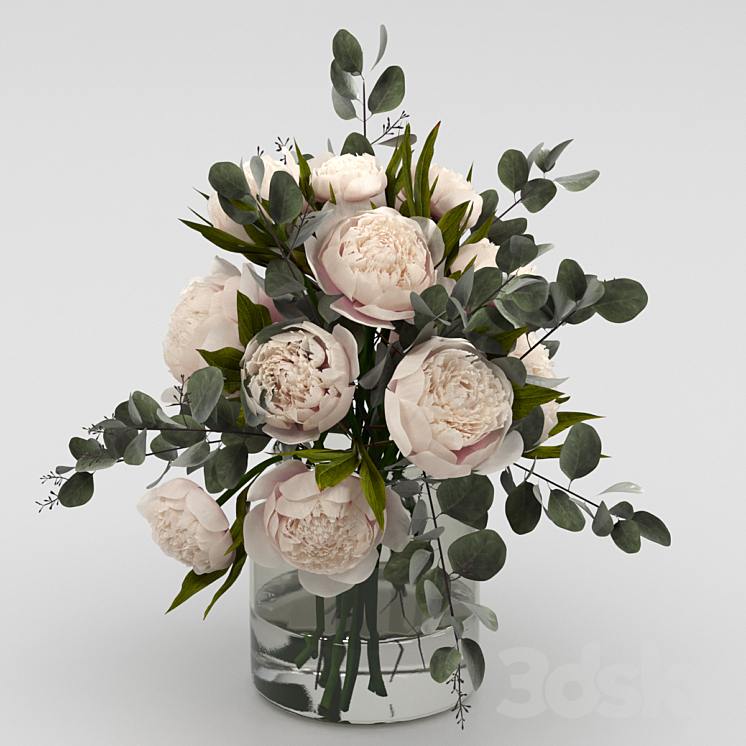 Bouquet of peonies with eucalyptus 3DS Max - thumbnail 2