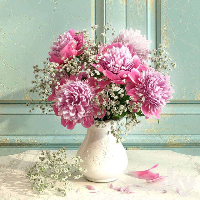 Bouquet of peonies with verdure 3DSMax File - thumbnail 1