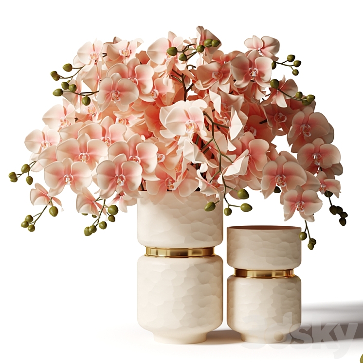 Bouquet of pink orchids in a modern beige vase 3DS Max Model - thumbnail 1