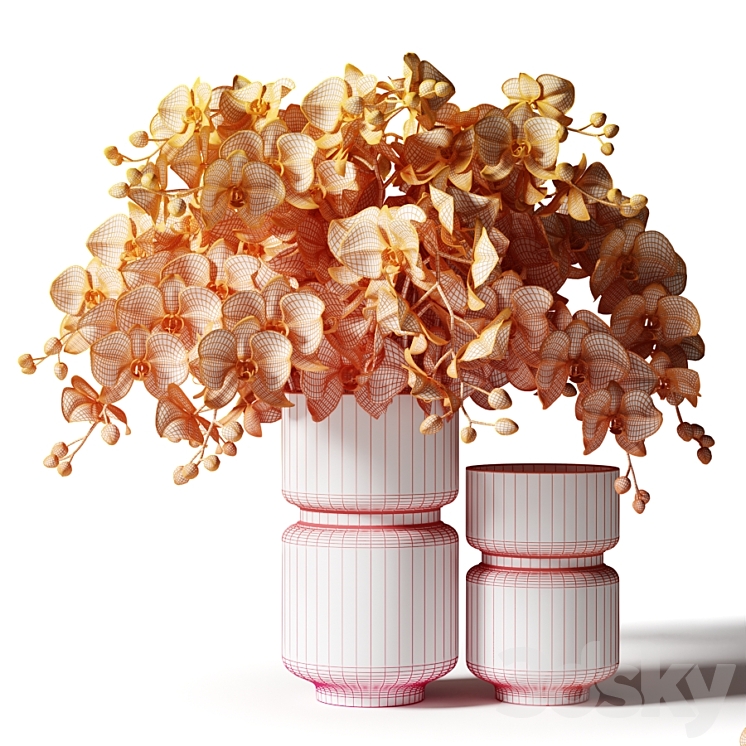 Bouquet of pink orchids in a modern beige vase 3DS Max Model - thumbnail 2