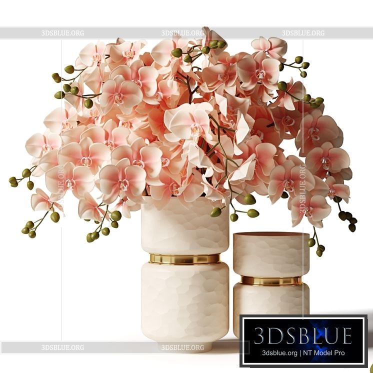 Bouquet of pink orchids in a modern beige vase 3DS Max - thumbnail 3