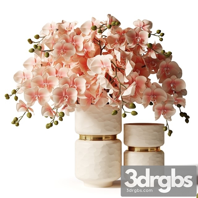 Bouquet of pink orchids in a modern beige vase - thumbnail 1