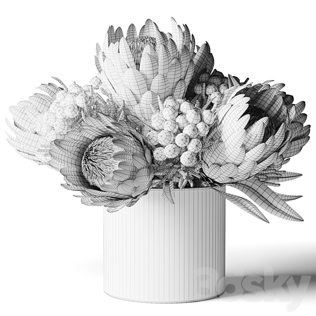 Bouquet of pink proteas with balls 3DS Max Model - thumbnail 2