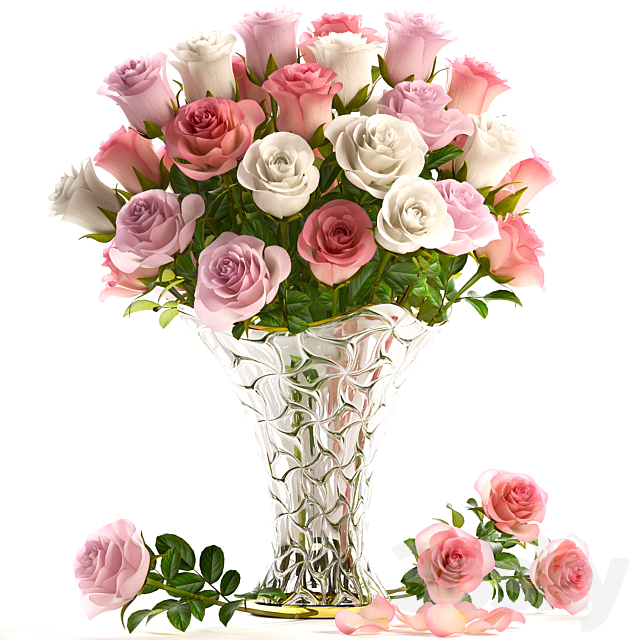 Bouquet of pink roses 18. Roses vase decor white classic vase 3ds Max - thumbnail 1