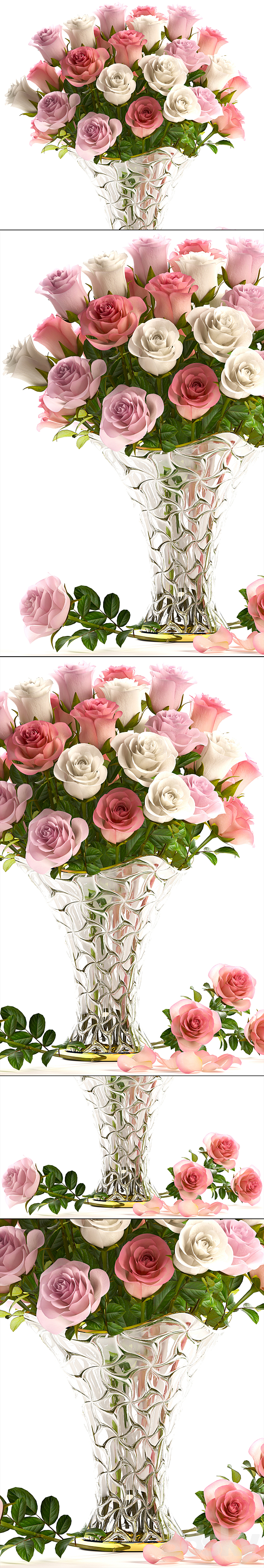 Bouquet of pink roses 18. Roses vase decor white classic vase 3ds Max - thumbnail 2