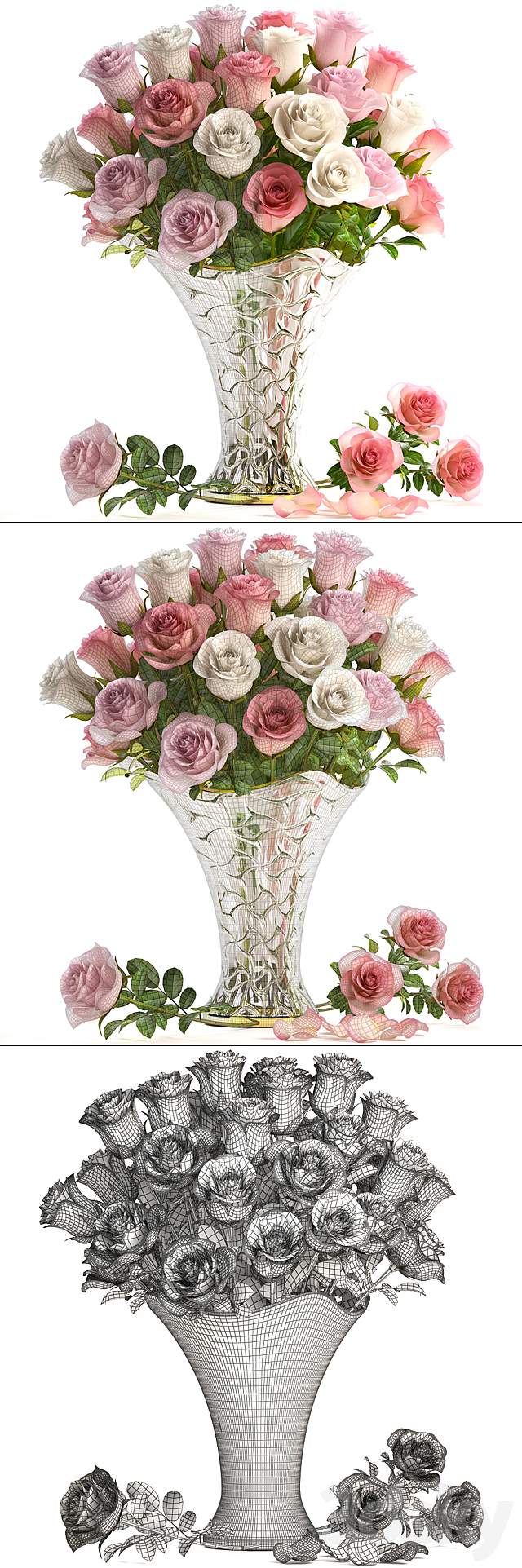 Bouquet of pink roses 18. Roses vase decor white classic vase 3ds Max - thumbnail 3