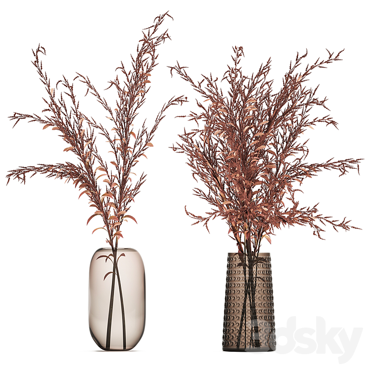 Bouquet of red branches of dried flowers in a glass vase with Goldenrod Solidago. Set 153. 3DS Max Model - thumbnail 1