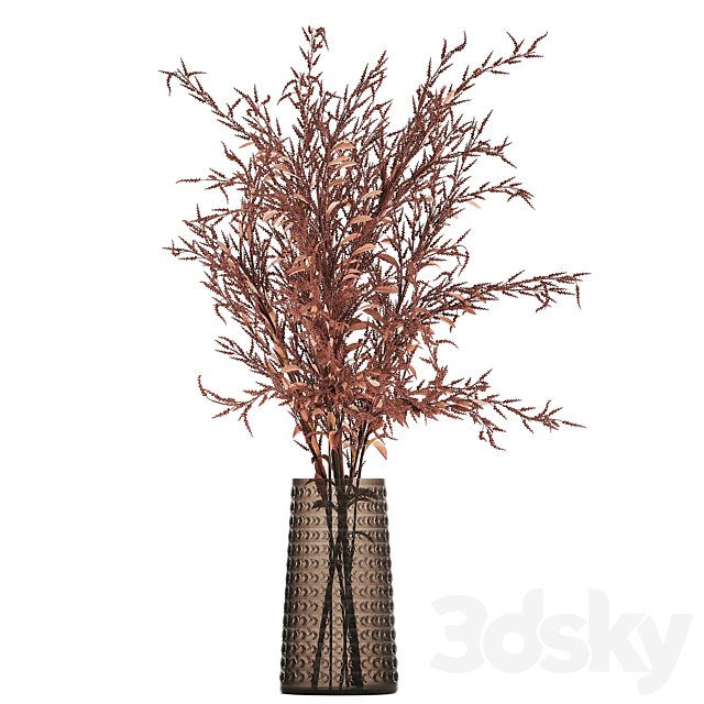 Bouquet of red branches of dried flowers in a glass vase with Goldenrod. Solidago. Set 153. 3DSMax File - thumbnail 4