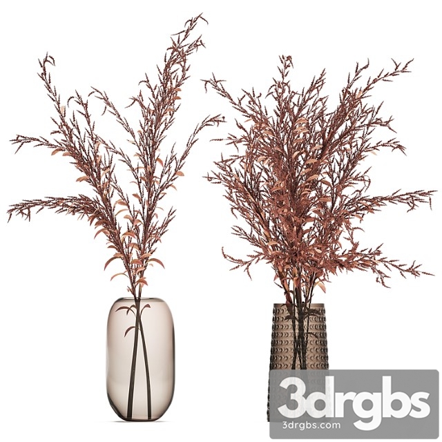 Bouquet of red branches of dried flowers in a glass vase with goldenrod, solidago. set 153. - thumbnail 1