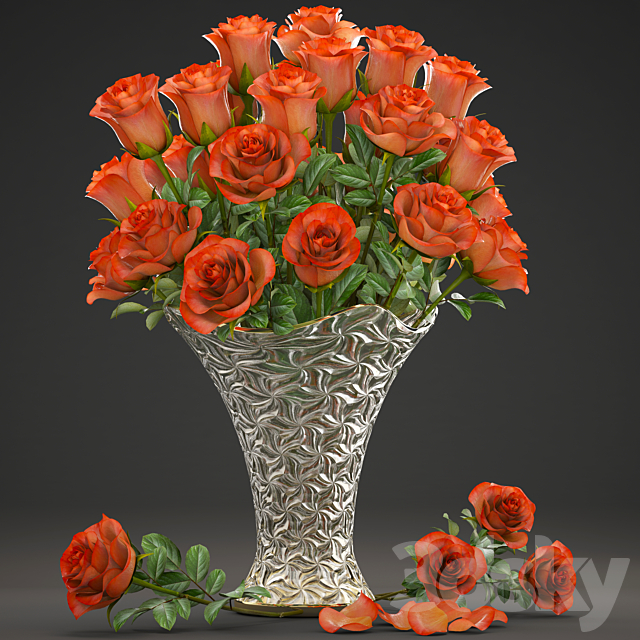 Bouquet of red flowers 14. Roses vase decor classic vase 3ds Max - thumbnail 1