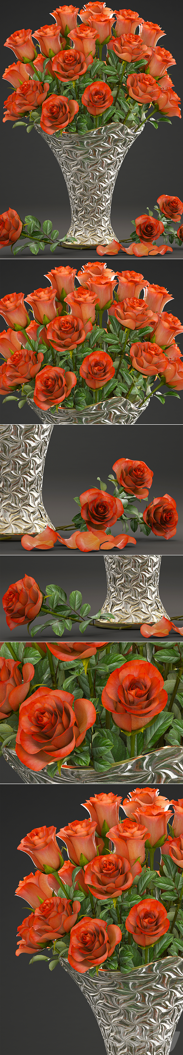 Bouquet of red flowers 14. Roses vase decor classic vase 3ds Max - thumbnail 2