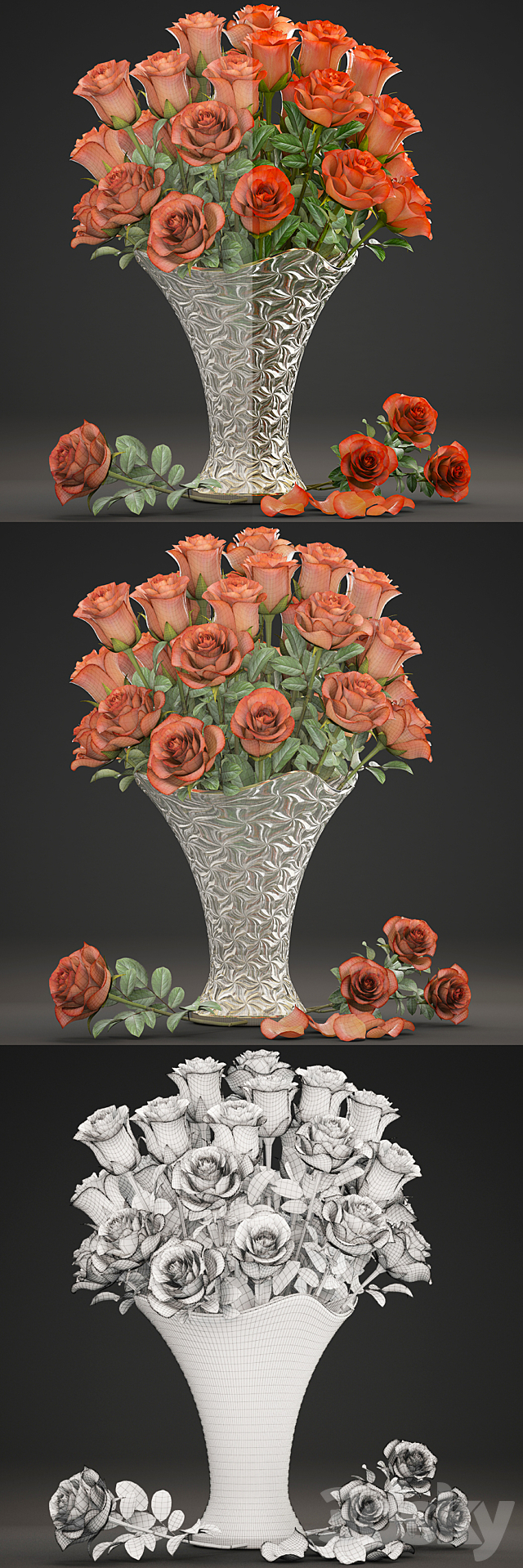 Bouquet of red flowers 14. Roses vase decor classic vase 3ds Max - thumbnail 3