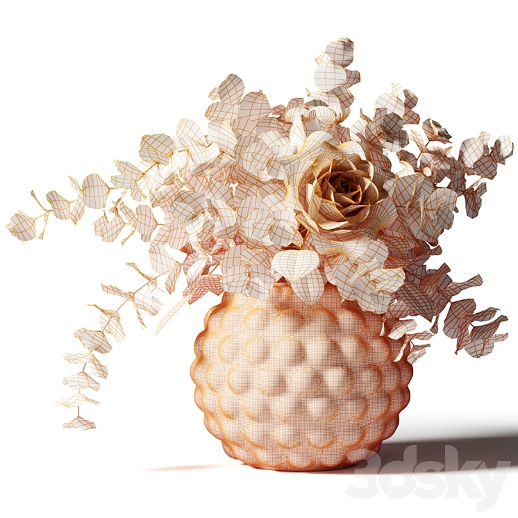 Bouquet of roses and eucalyptus in a glass pimpled vase 3DS Max - thumbnail 2