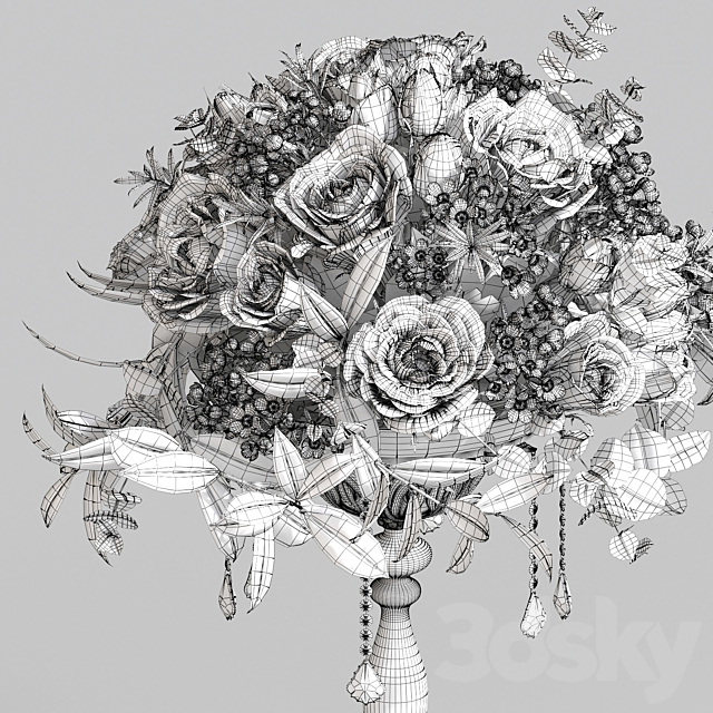 Bouquet of roses and wax. 3DSMax File - thumbnail 3